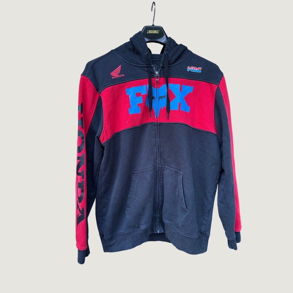 Fox Racing Honda HRC Zip Up Hoodie Mens XL Black Red Motocross Racing Sweatshirt